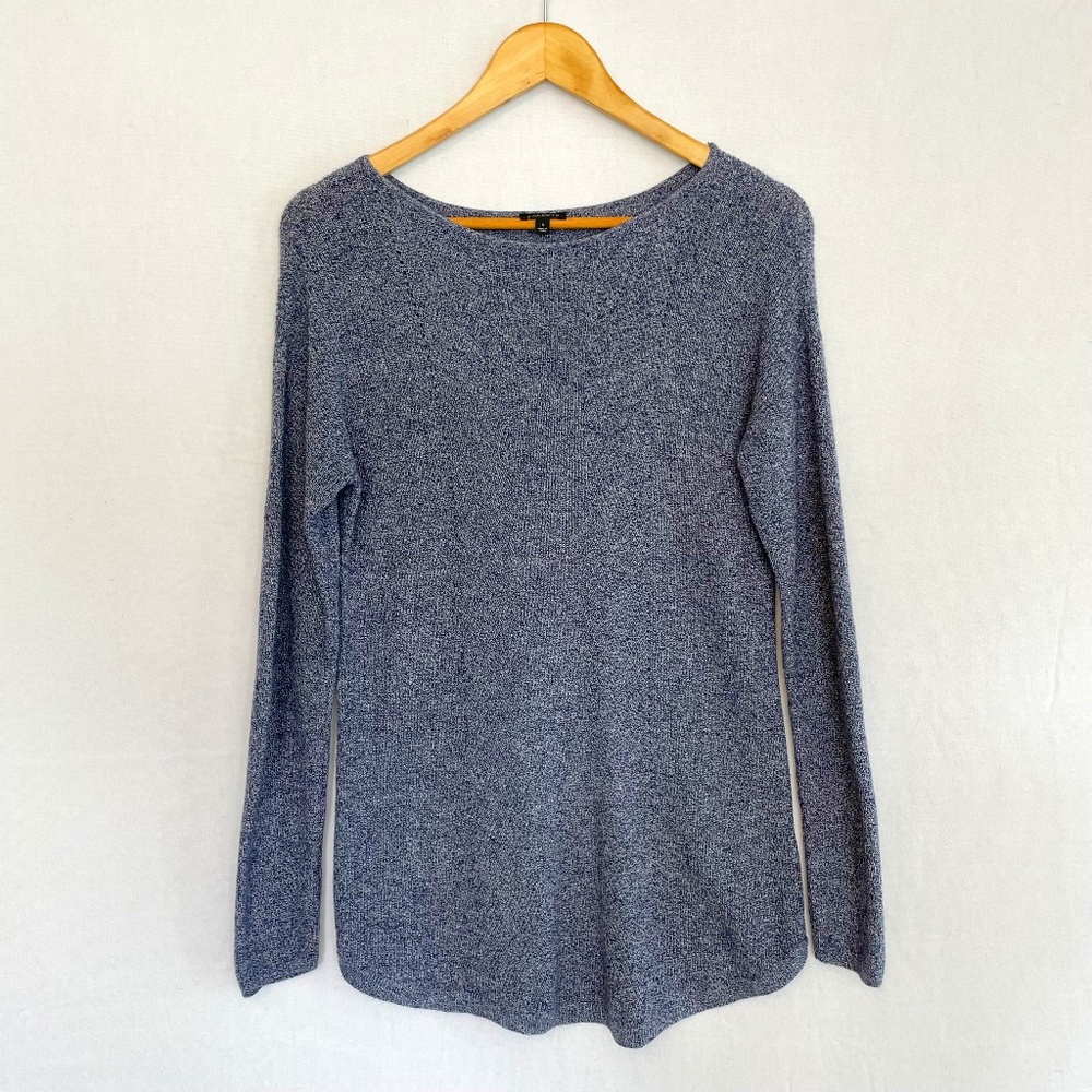 TALBOTS Small Boatneck Sweater Tunic Long Sleeve Blue White Cotton Cashmere
